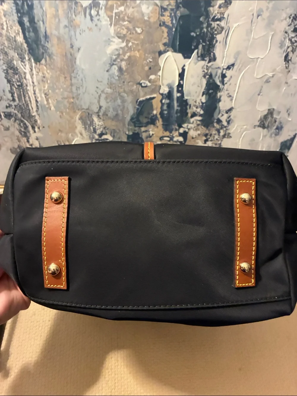 EUC  Dooney & Bourke Wayfayer Black Shoulder Bag with Tan Leather Trim